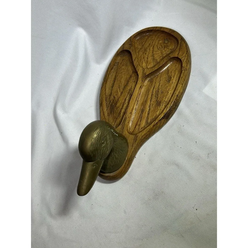 VTG Solid Brass Duck Head & Wood Men's Valet Tray Desk Dresser Entry 11